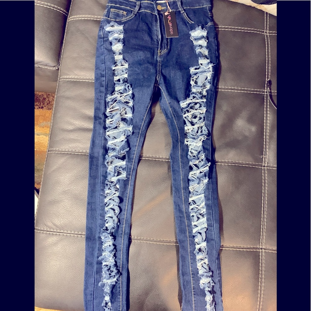 Denim Distressed High Waist Skinny Jeans